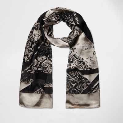 Black spliced animal print scarf